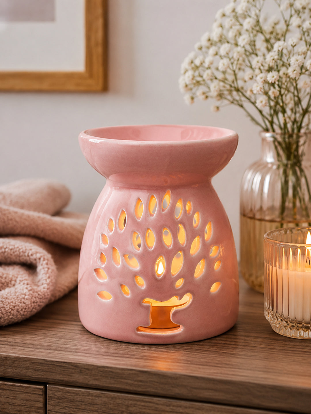 Artisanal Pink Ceramic Oil Burner For Sophisticated Home Fragrance