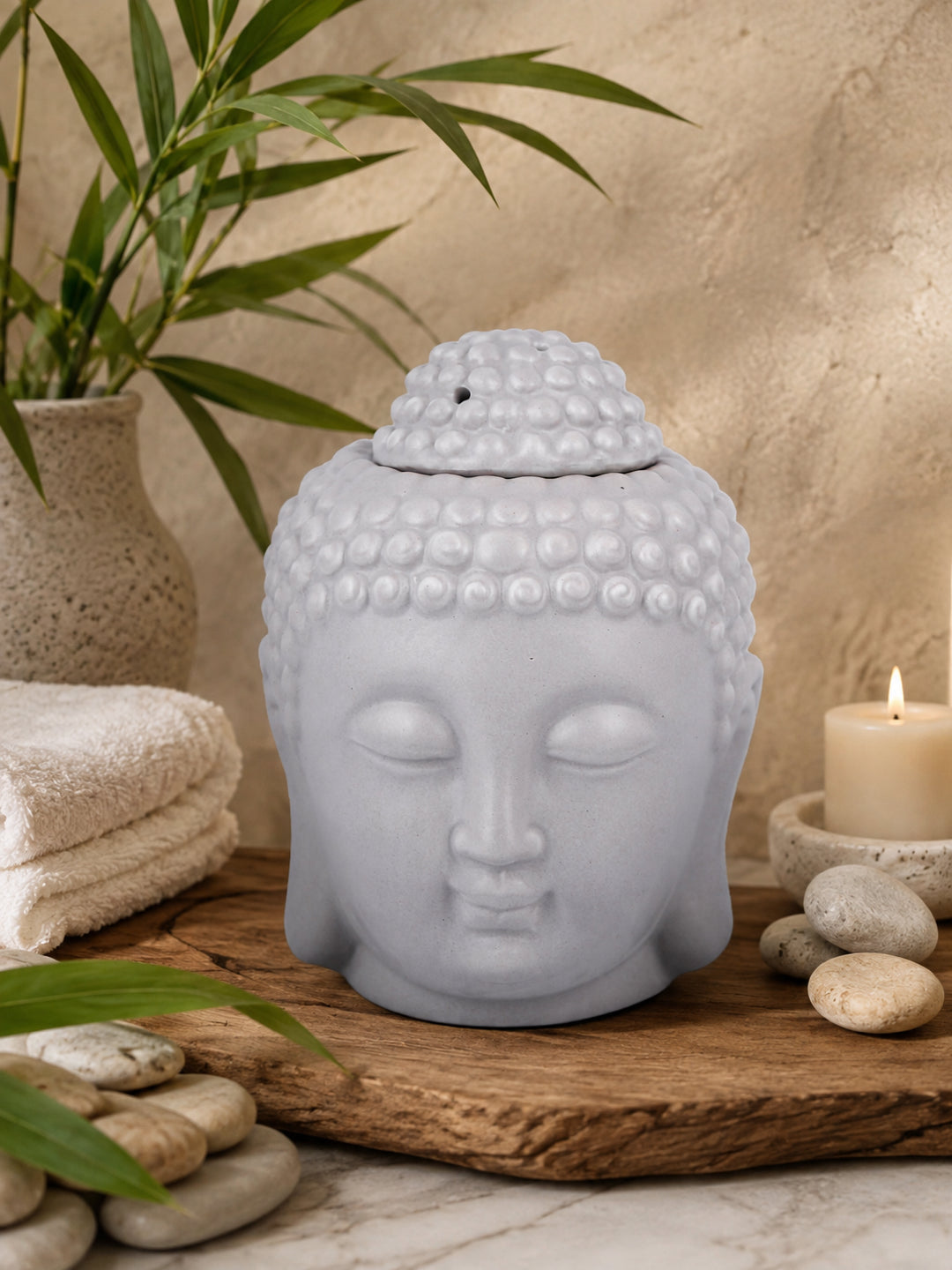 Grey Textured Zen Gradient Buddha Head Diffuser