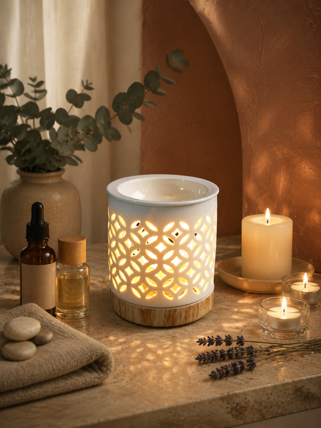 White & Beige Textured Ceramic Aroma OilDiffusers