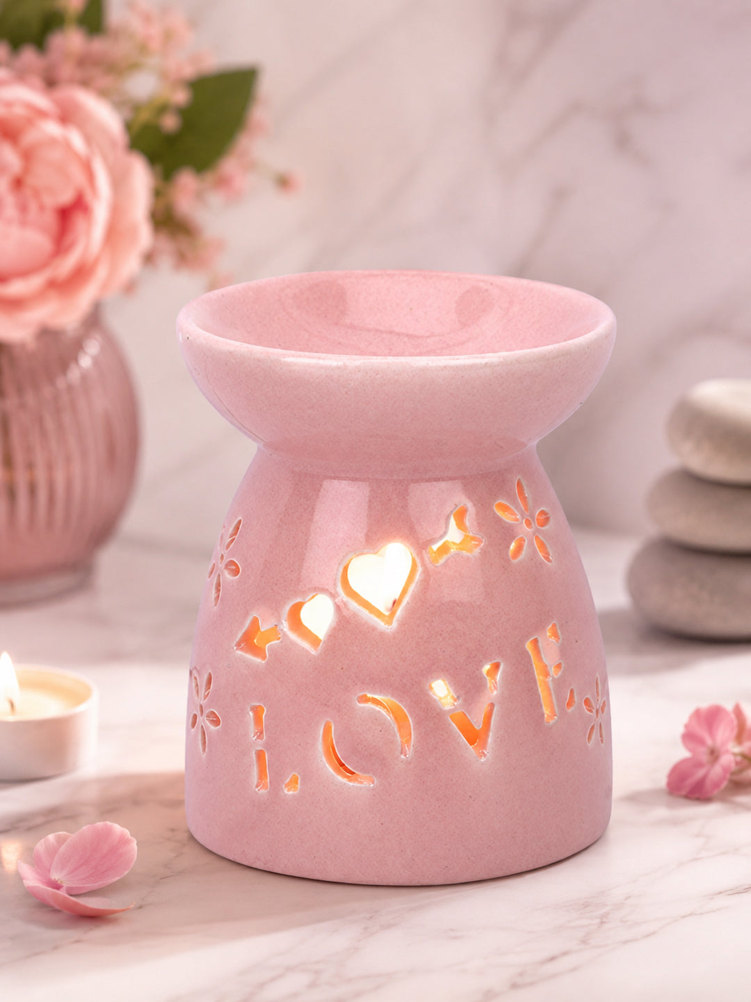 Artisanal Pastel Pink Ceramic Oil Burner For Sophisticated Homes
