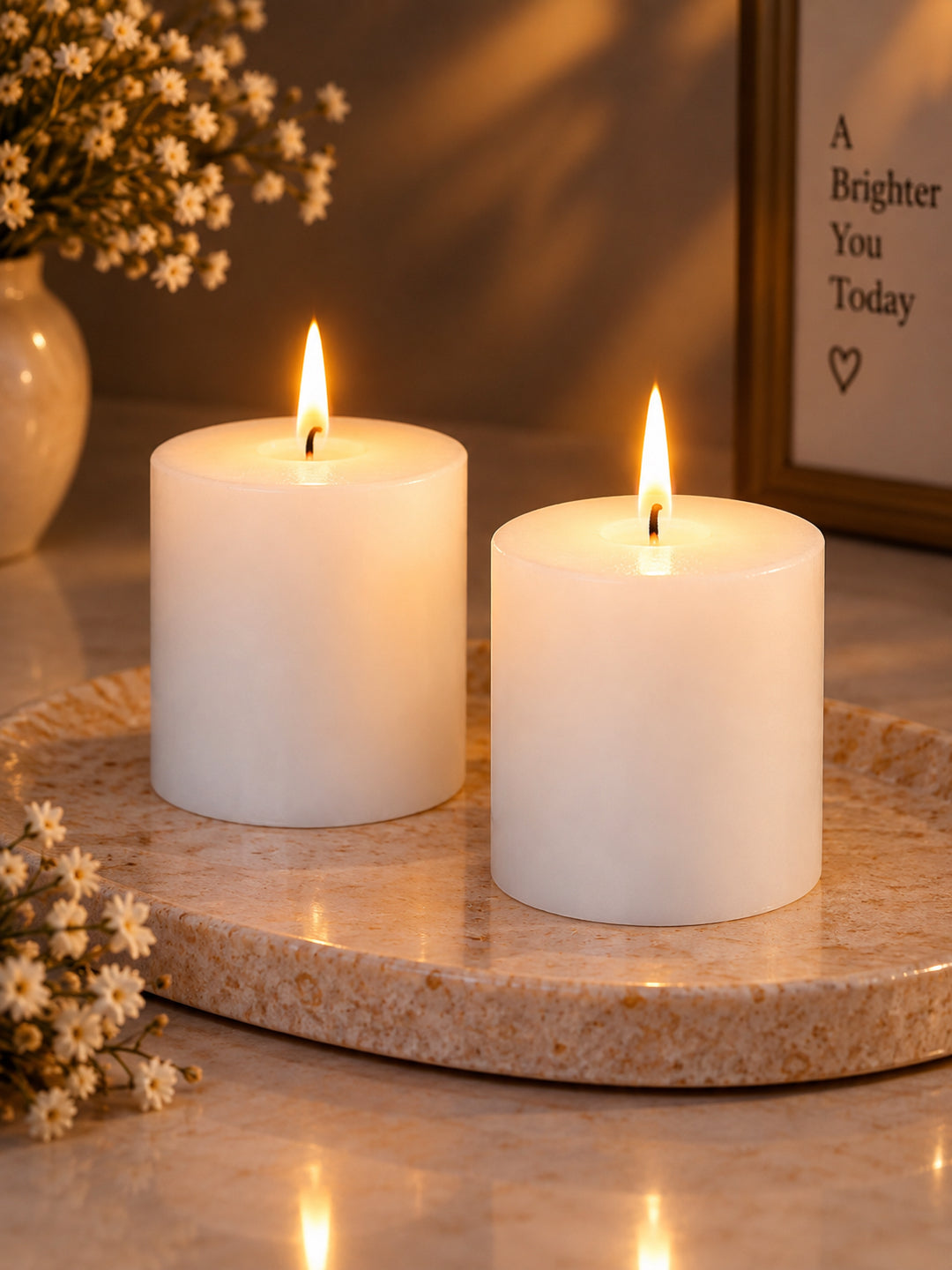Set of 2 White Pillar Candles
