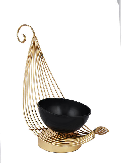 Gold Metal Hanging Candle Holder with Black Bowl
