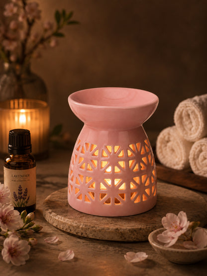 Contemporary Geometric Cutout Porcelain Aroma Diffuser in Dusty Rose