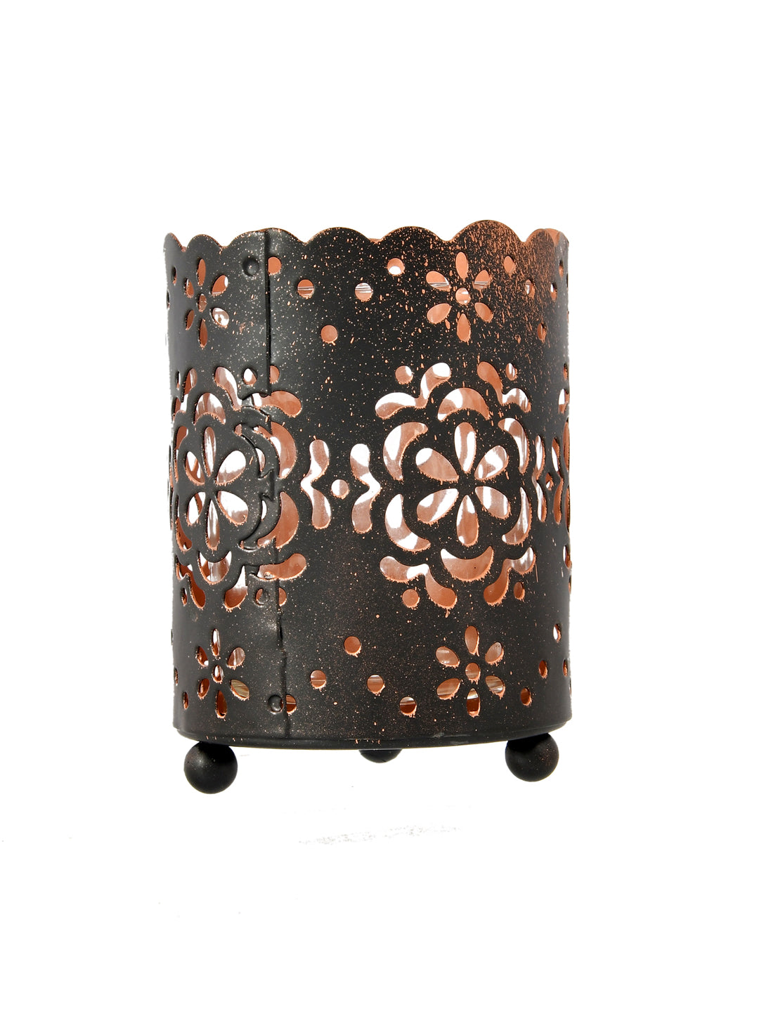 Black Metal Floral Cutout Tealight Candle Holder