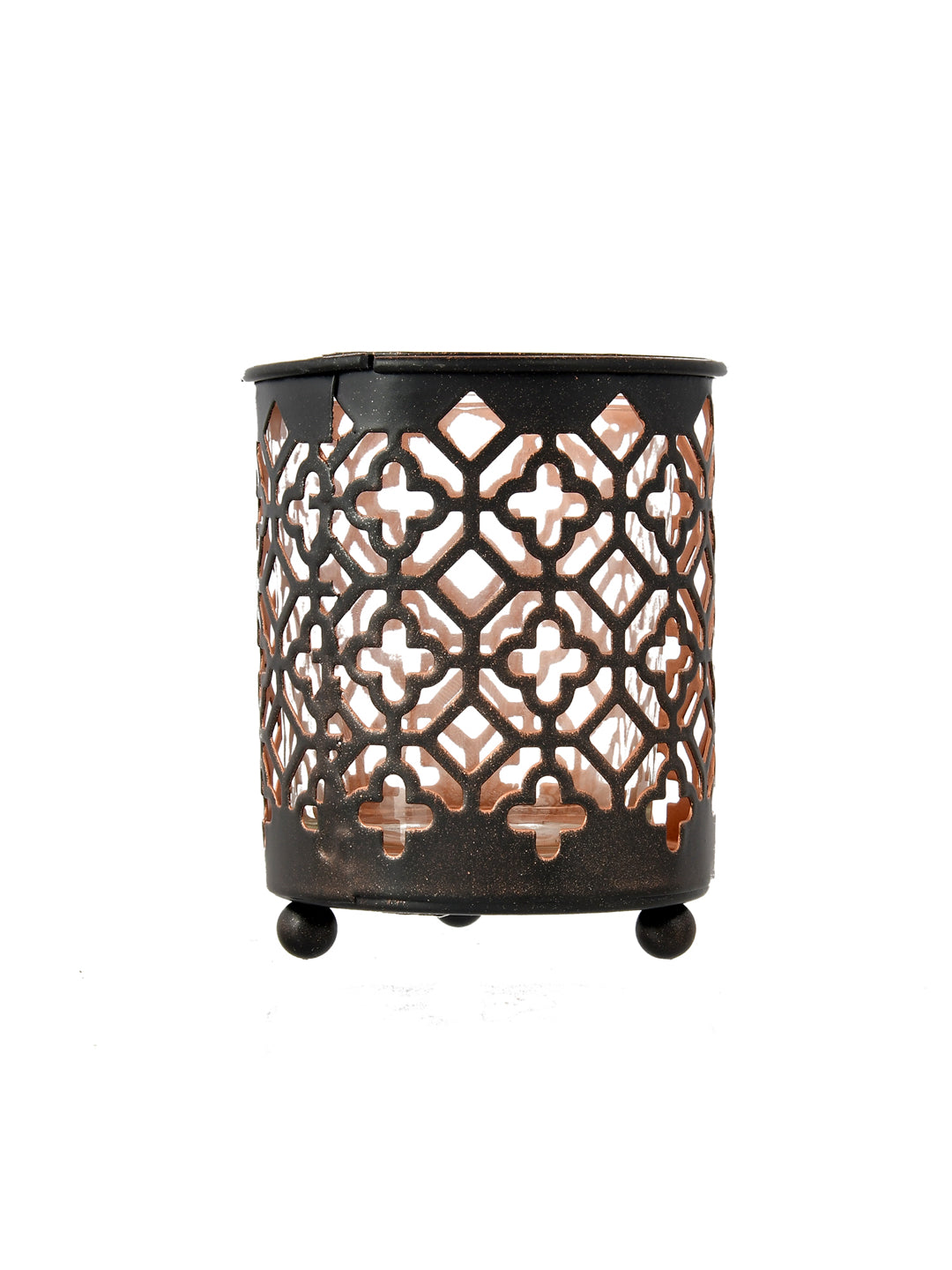 Moroccan Jali Tealight Lantern Black Metal Gold Interior Decor
