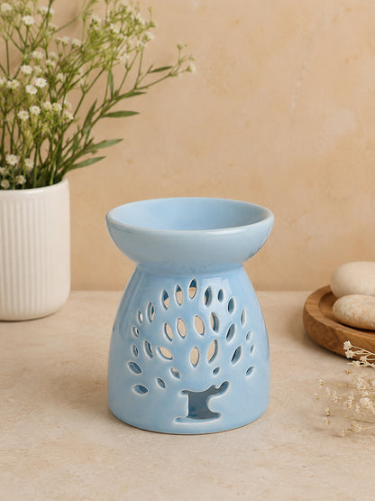 Artisan Crafted Pastel Blue Ceramic Essential Oil Burner Decor