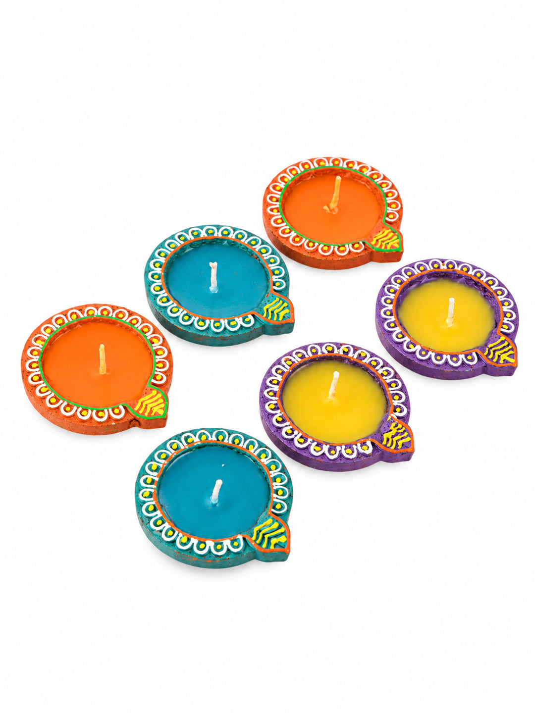Blue & Purple 6 Pieces Terracotta Diwali Wax Diyas