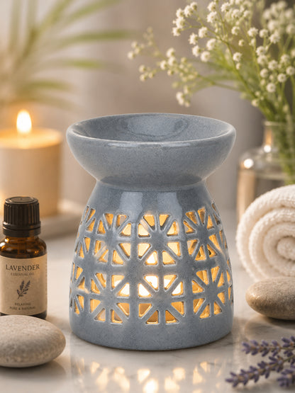 Modern Minimalist Ceramic Oil Burner With Intricate Geometric Cutwork