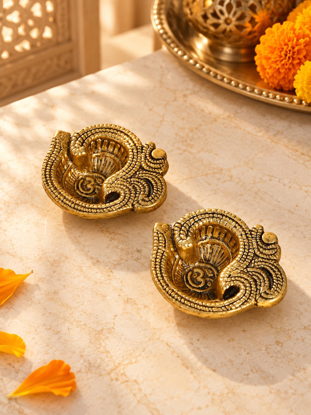 Gold-Toned Textured Pooja Essentials