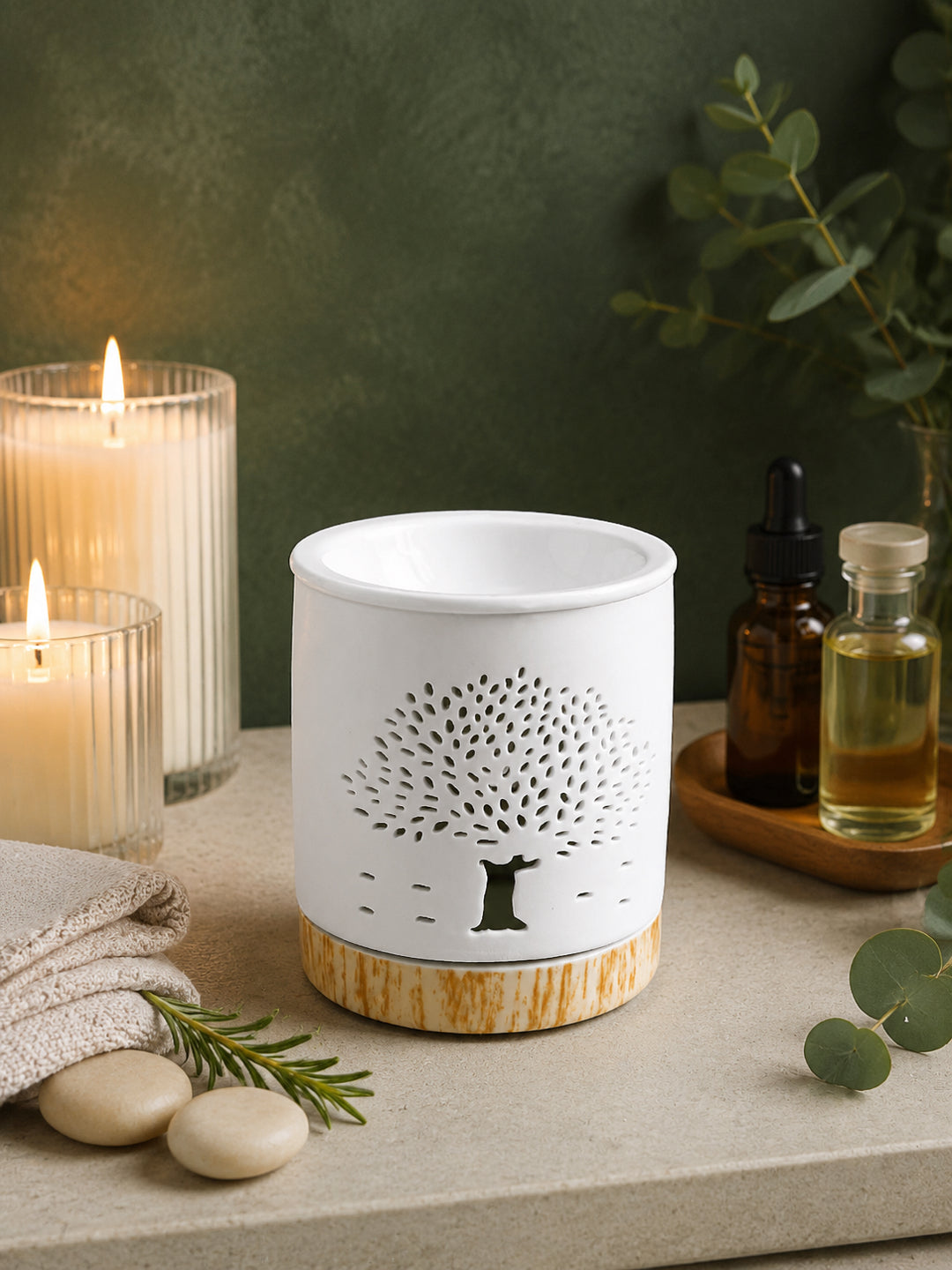 White & Beige Textured Ceramic Aroma OilDiffusers