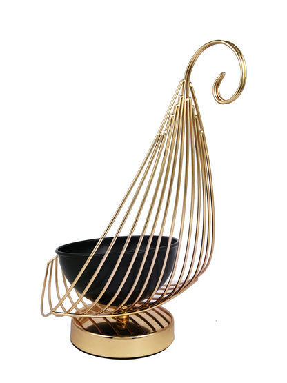 Gold Metal Hanging Candle Holder with Black Bowl