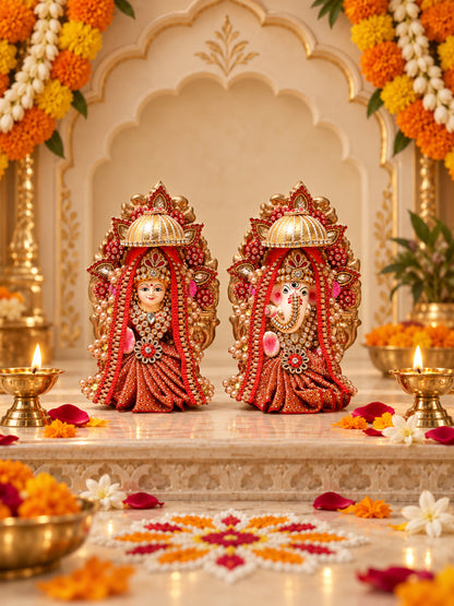 Golden Red Royal Lakshmi Ganesh Idol Set
