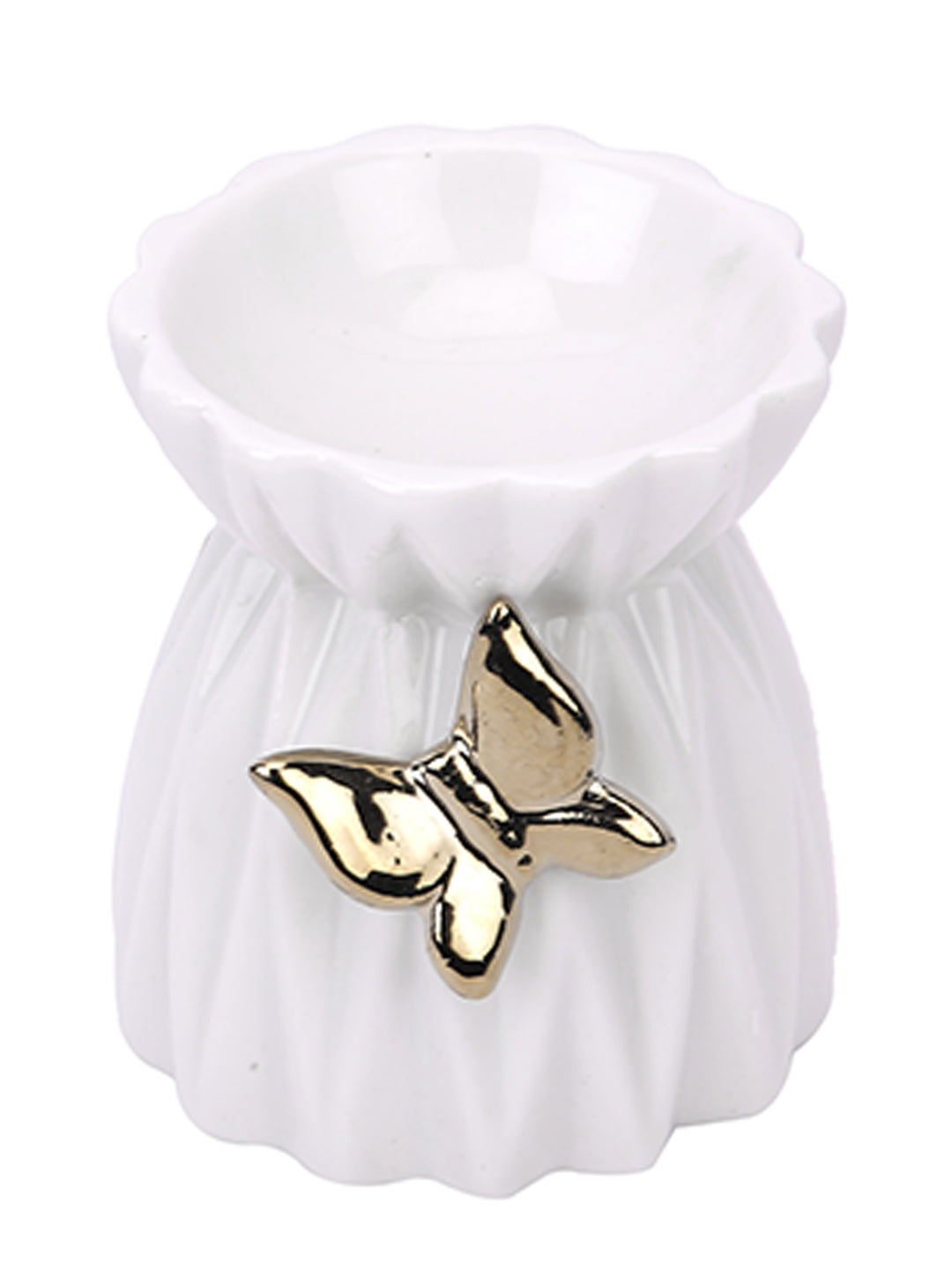 Artisanal Fluted Ceramic Oil Diffuser Featuring Elegant Gold Detail