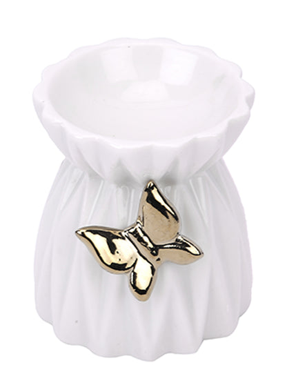 Artisanal Fluted Ceramic Oil Diffuser Featuring Elegant Gold Detail