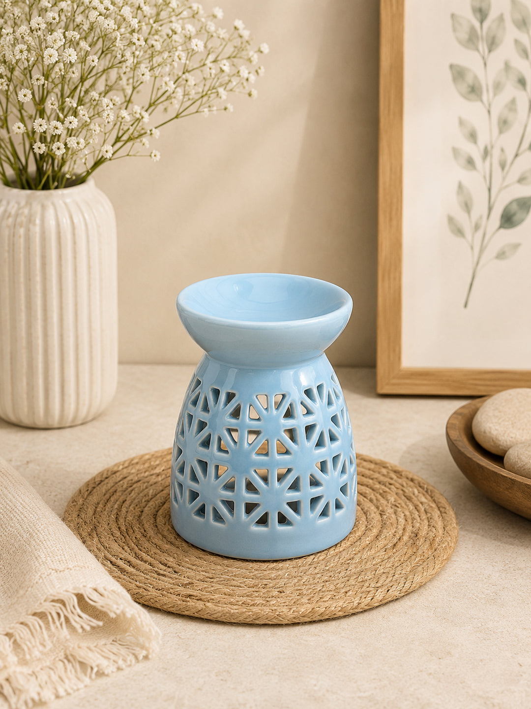 Artisanal Sky Blue Ceramic Oil Burner For Sophisticated Homes