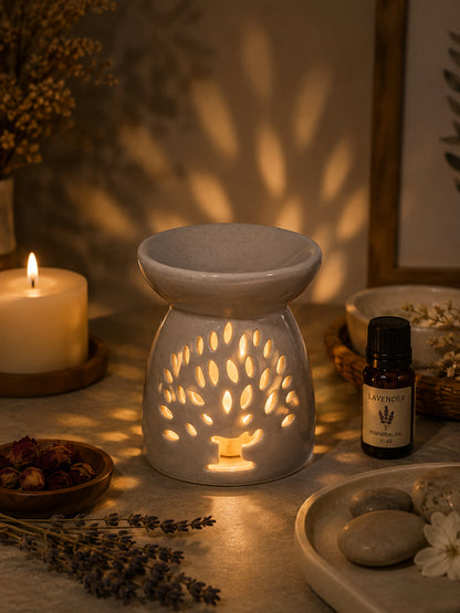 Modern Ceramic Aroma Oil Burner Featuring Elegant Jaali Design