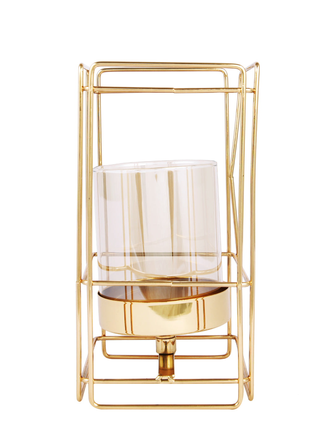 Gold Metal Geometric Glass Candle Holder