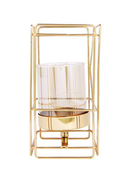 Gold Metal Geometric Glass Candle Holder