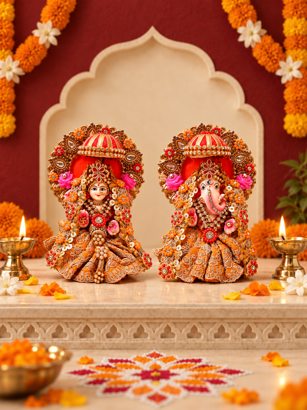 Pink & Purple Lakshmi Ganesh Idol Set