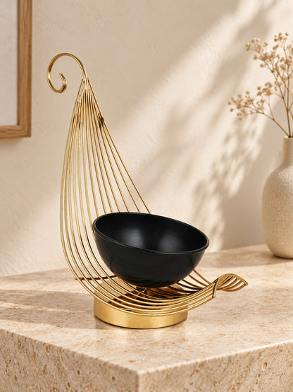 Gold Metal Hanging Candle Holder with Black Bowl