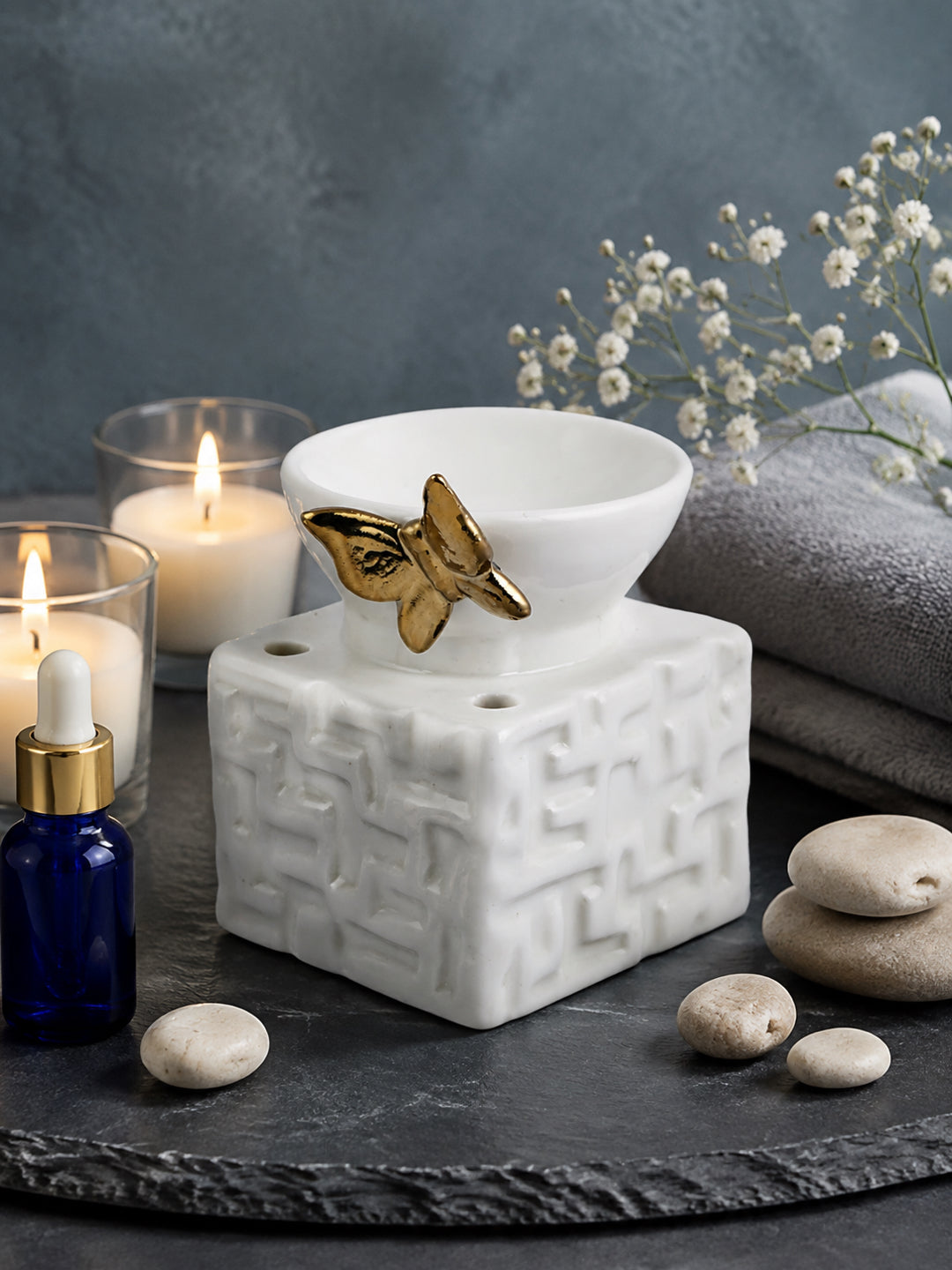 White & Yellow Textured Ceramic Aroma OilDiffusers