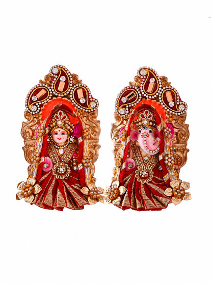 Red & Golden Lakshmi Ganesh Idol Set