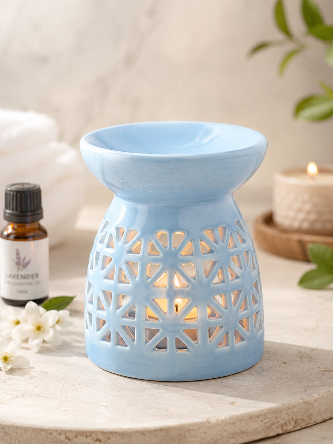 Artisanal Sky Blue Ceramic Oil Burner For Sophisticated Homes