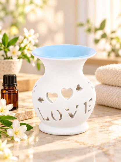 Blue LOVE Cutout Ceramic Oil Burner Aromatherapy Tealight Lamp