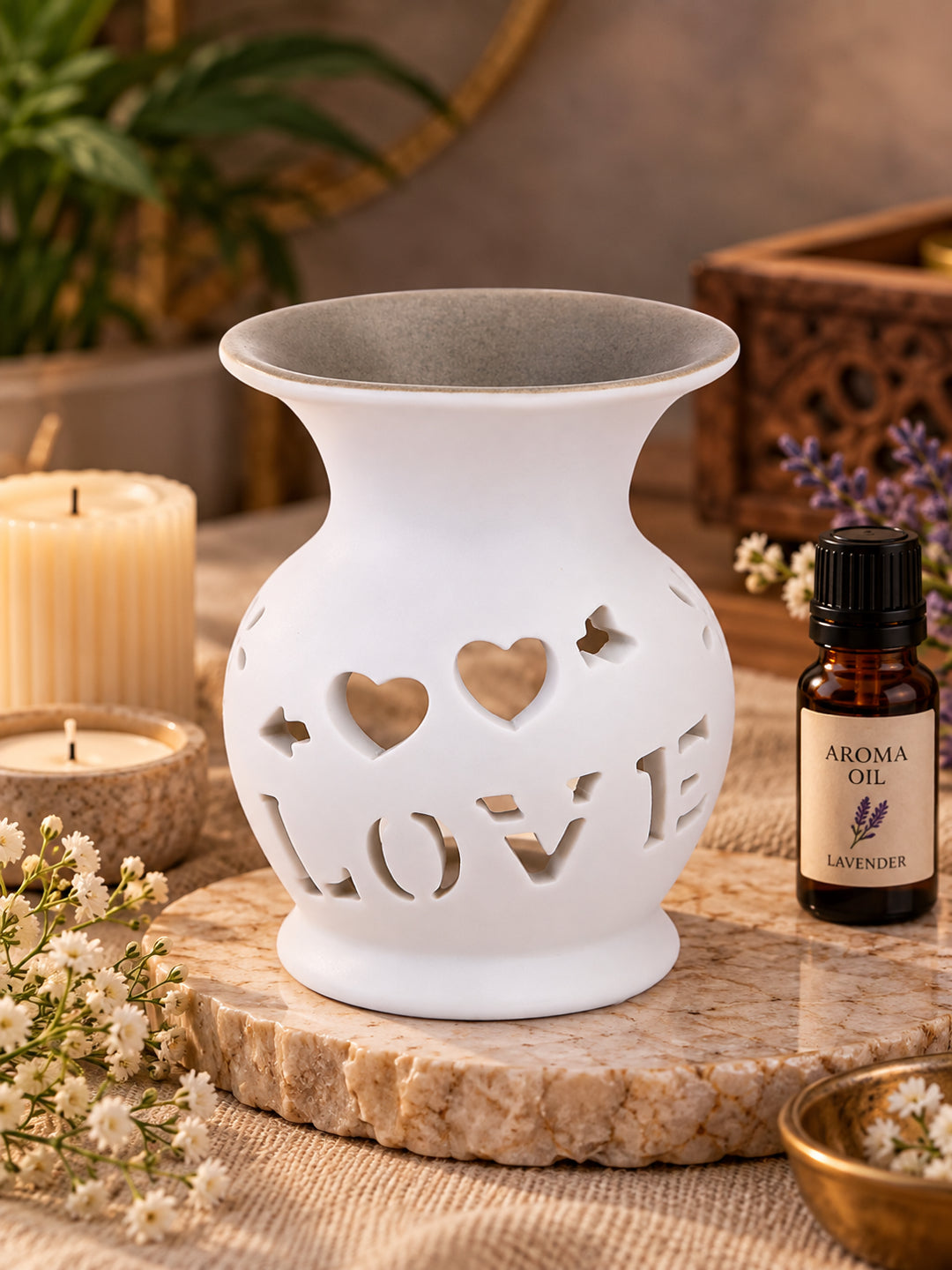 Black LOVE Cutout Ceramic Oil Burner Tealight Aromatherapy Vase