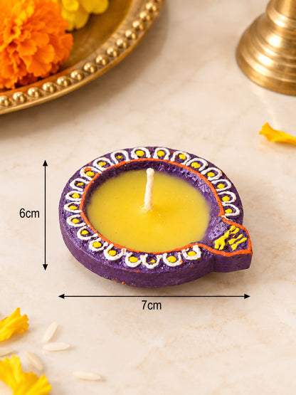 Blue & Purple 6 Pieces Terracotta Diwali Wax Diyas