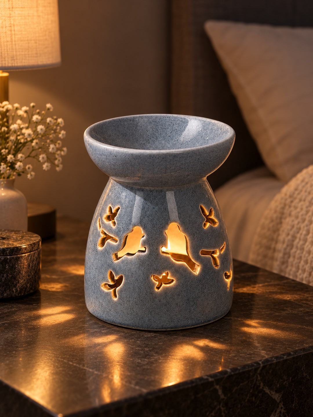 Grey Ceramic Delicate Bird & Butterfly Aroma Oil Burner