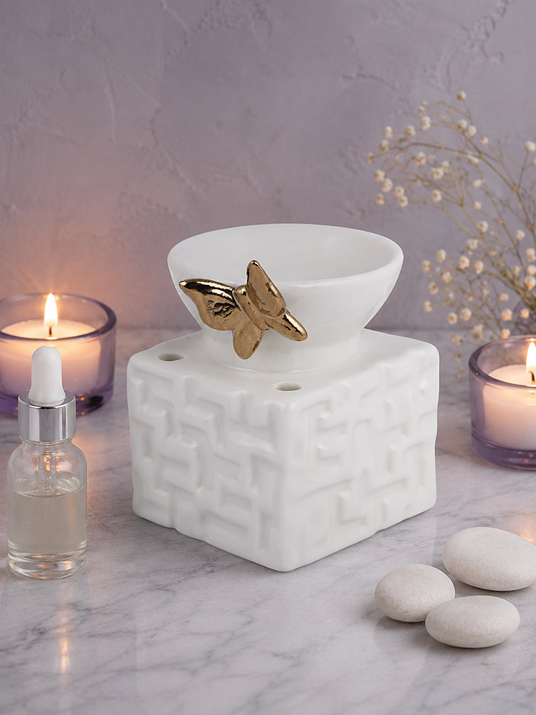White & Yellow Textured Ceramic Aroma OilDiffusers