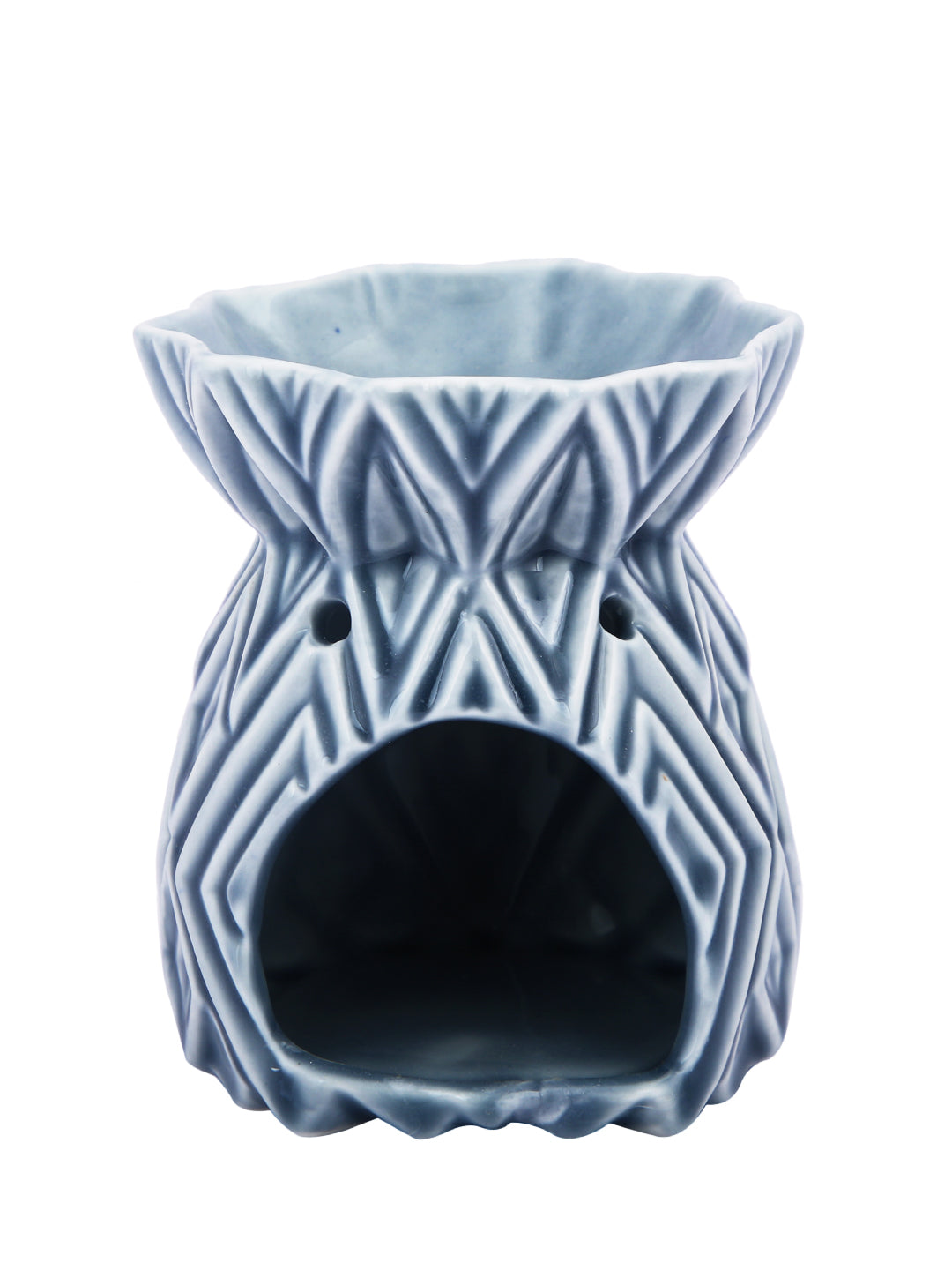 Blue Geometric  Textured Ceramic Candle Holder