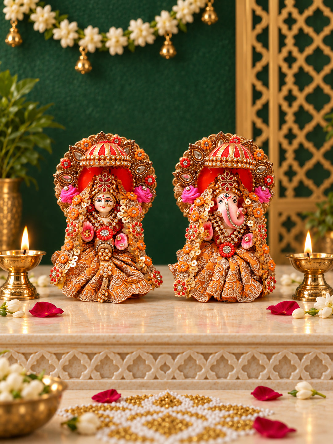 Pink & Purple Lakshmi Ganesh Idol Set