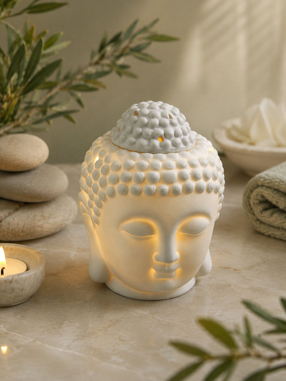 White Zen Gradient Buddha Head  Ceramic Aroma OilDiffusers
