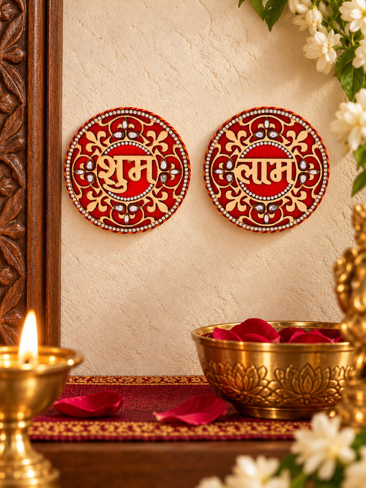 Laser-Cut Shubh Labh Pair with Kundan Detailing â€“ Ethnic Wall Art