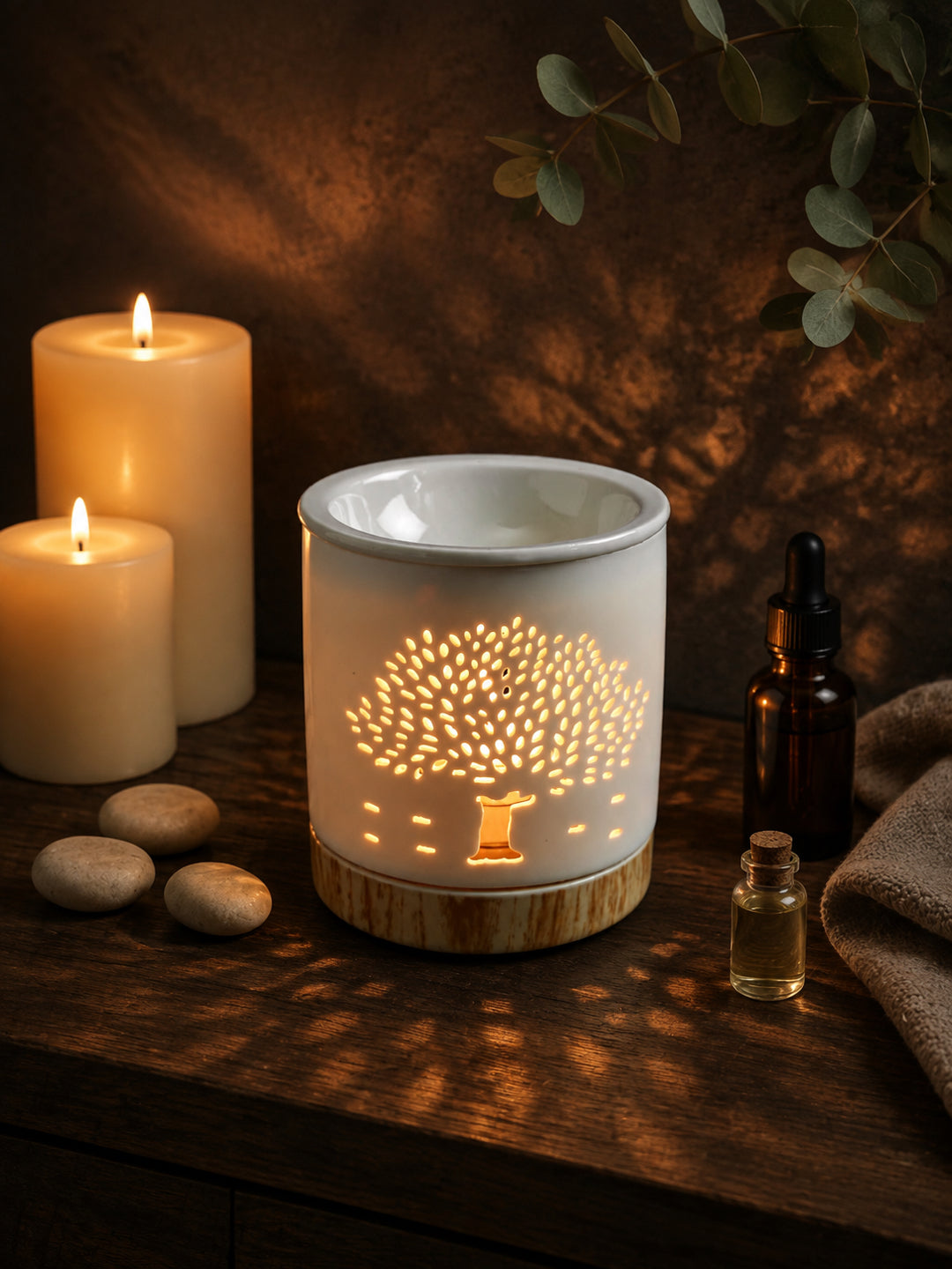 White & Beige Textured Ceramic Aroma OilDiffusers