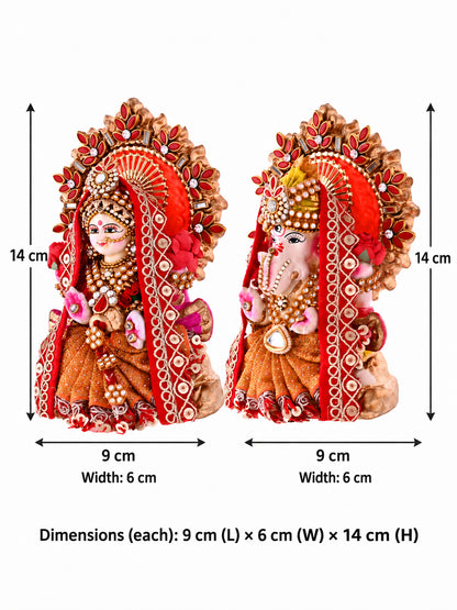 Orange Embellished Lakshmi Ganesh Idol Set