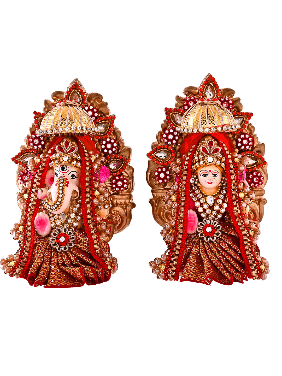 Golden Red Royal Lakshmi Ganesh Idol Set