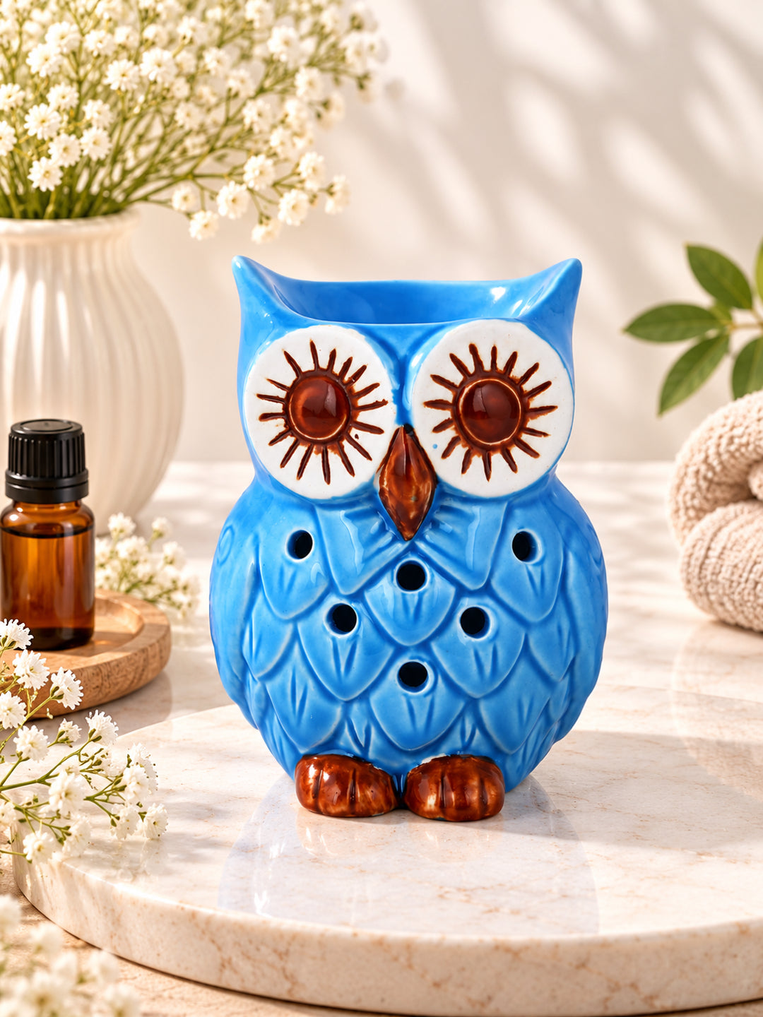 Blue & White Ceramic Owl Aroma Oil Diffusers