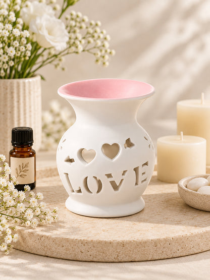 Pink LOVE Cutout Ceramic Oil Burner Tealight Aroma Diffuser