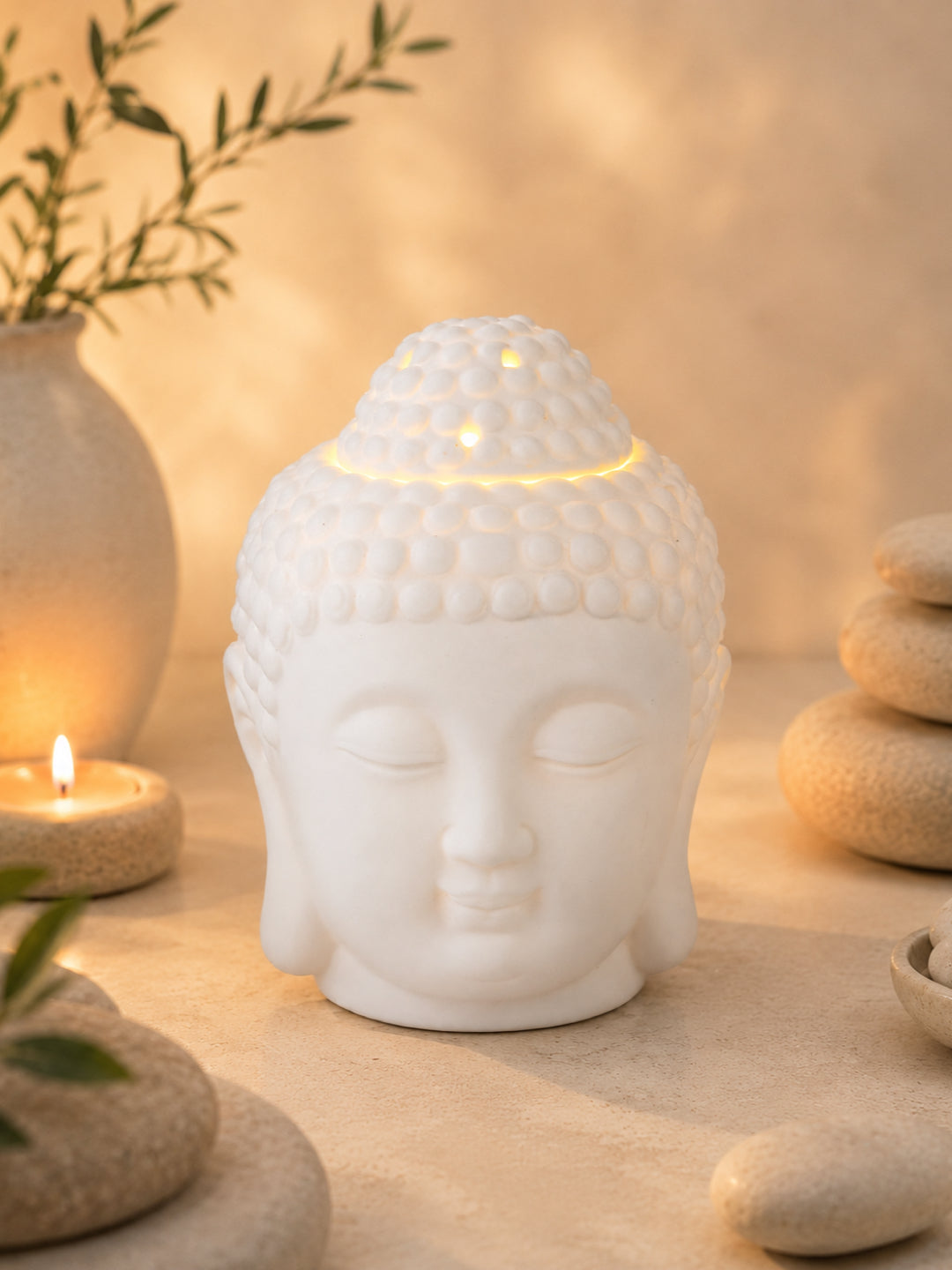 White Zen Gradient Buddha Head  Ceramic Aroma OilDiffusers