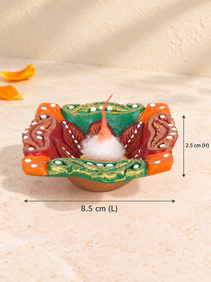 Green & Orange Handpainted Set of 4 Diwali Diya