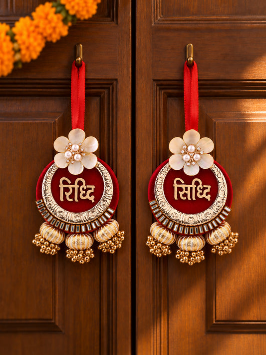 Siddhi Riddhi Door Hanging in Velvet & Floral Designâ€“ Festive Decor Charm