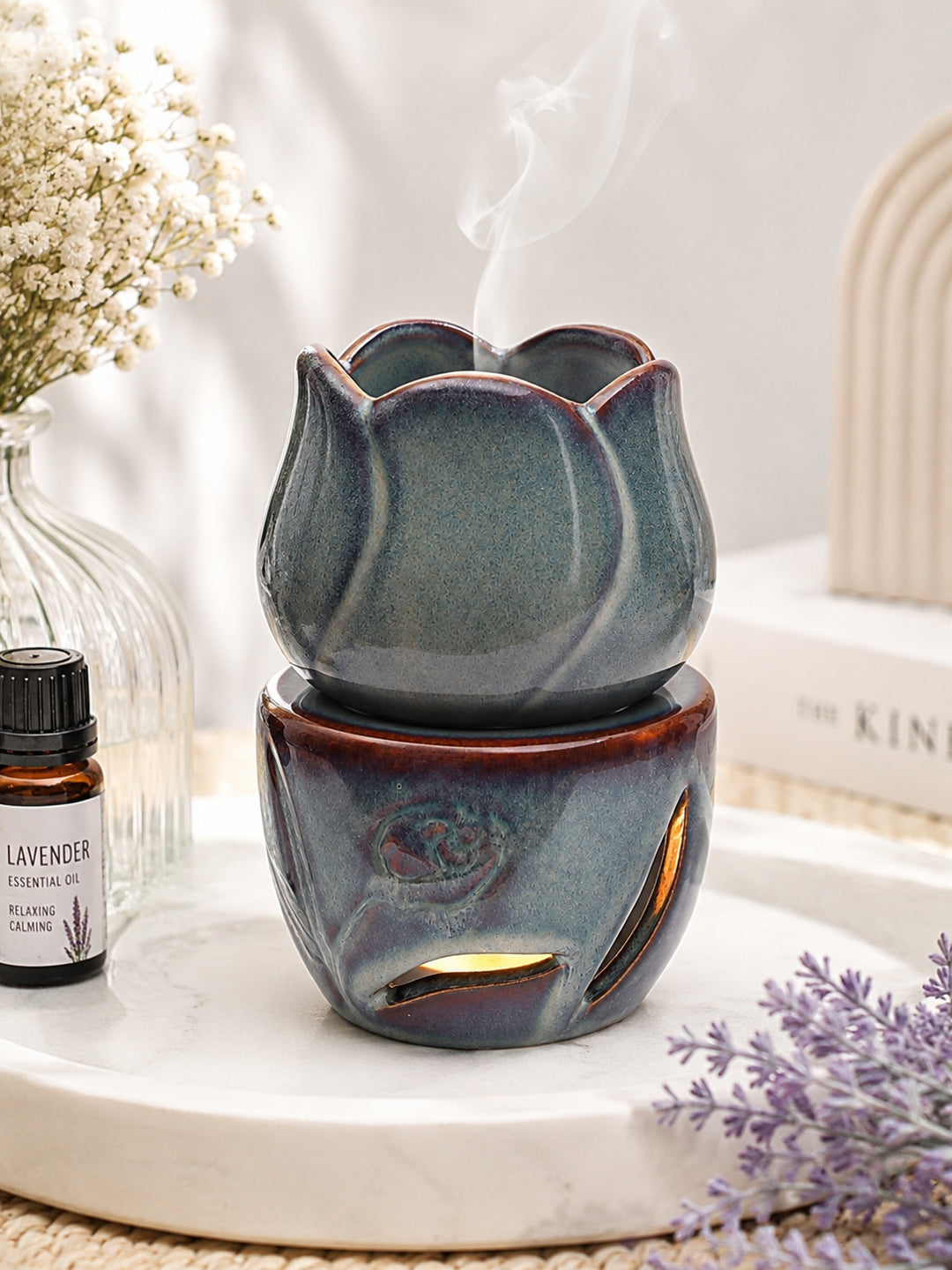 Artisanal Glazed Floral Ceramic Essential Oil Diffuser Luxury Ornament