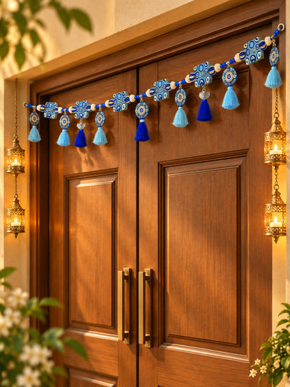 Evil Eye Protection Toran with Blue Tassels
