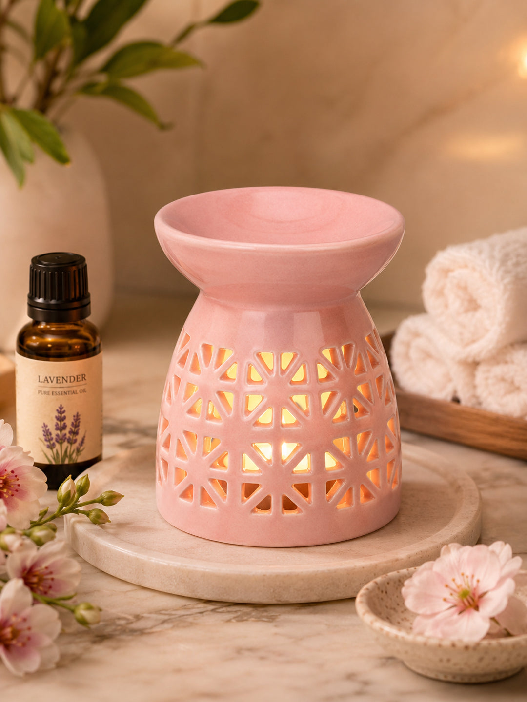 Contemporary Geometric Cutout Porcelain Aroma Diffuser in Dusty Rose