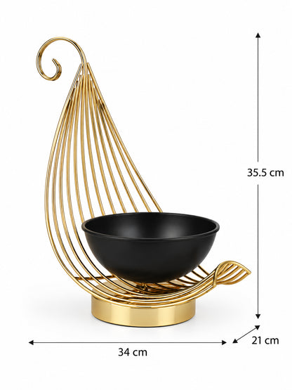 Gold Metal Hanging Candle Holder with Black Bowl