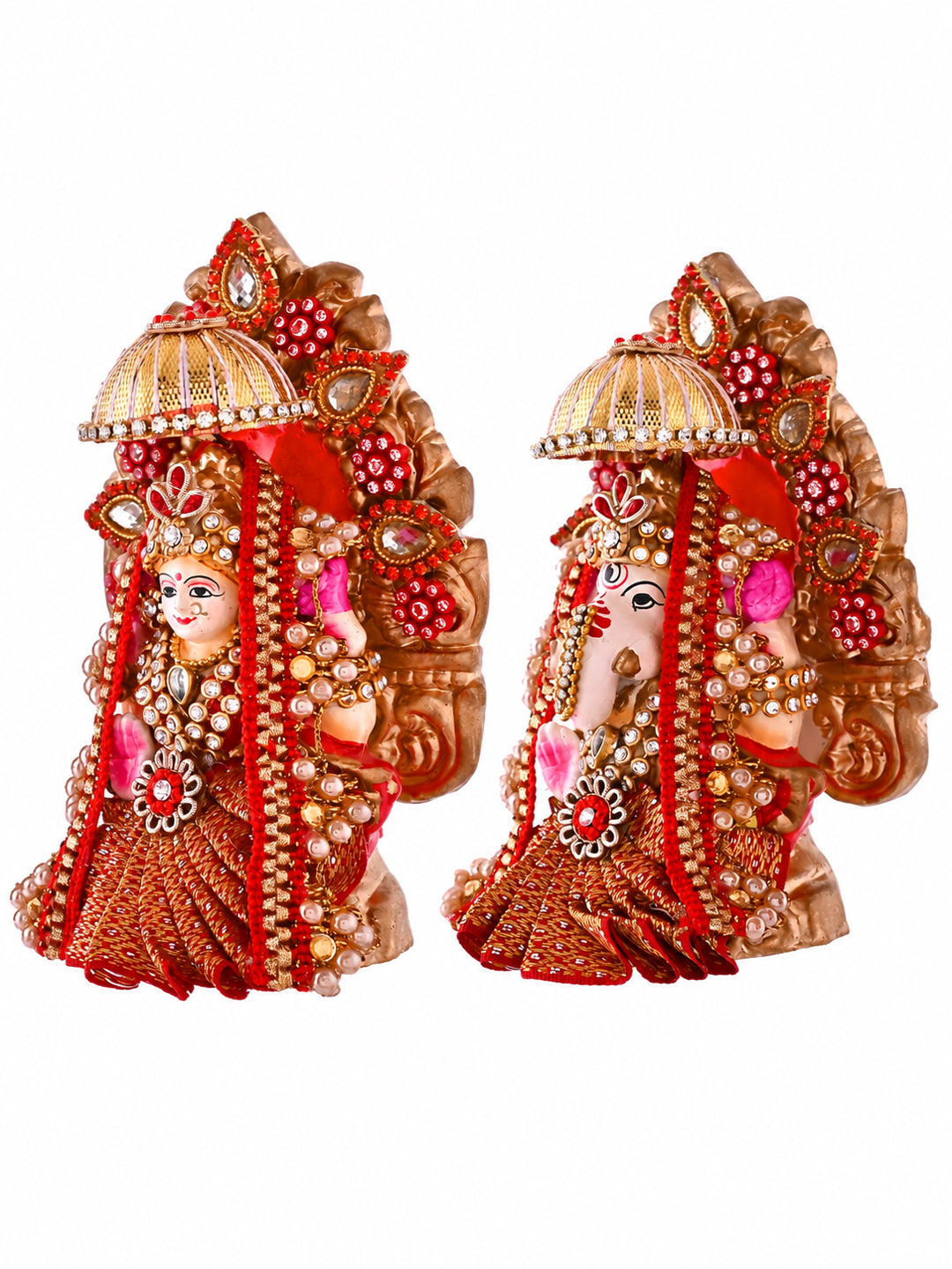Golden Red Royal Lakshmi Ganesh Idol Set