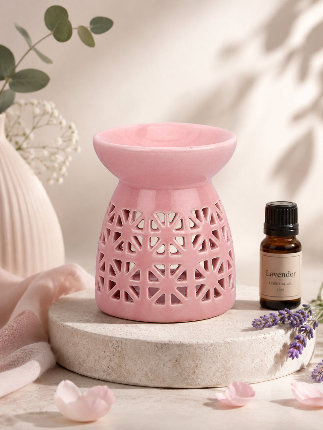 Contemporary Geometric Cutout Porcelain Aroma Diffuser in Dusty Rose